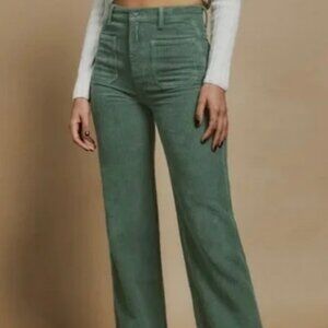 NWT Reformation Alyssa High Rise Wide Leg Corduroy Pants Moss Size 28